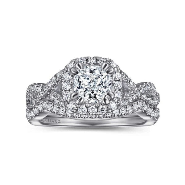 14K White Gold Cushion Halo Diamond Engagement Ring