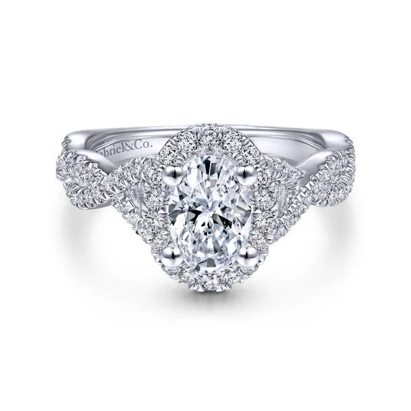 14K White Gold Oval Halo Diamond Engagement Ring