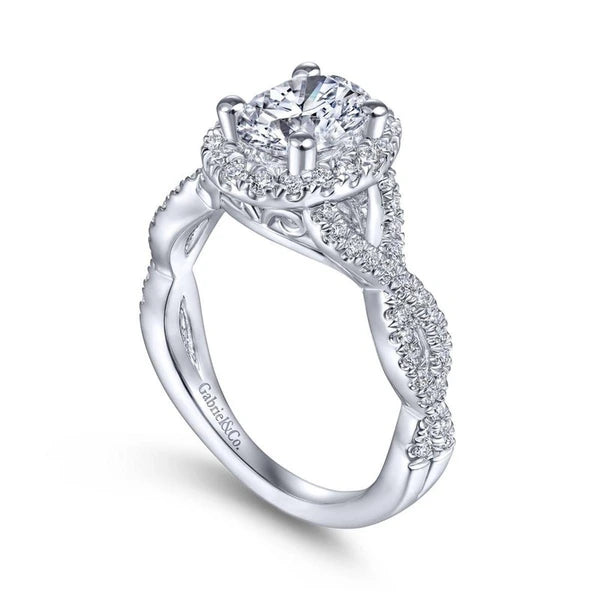 14K White Gold Oval Halo Diamond Engagement Ring