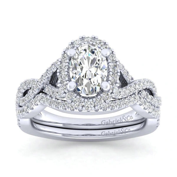 14K White Gold Oval Halo Diamond Engagement Ring