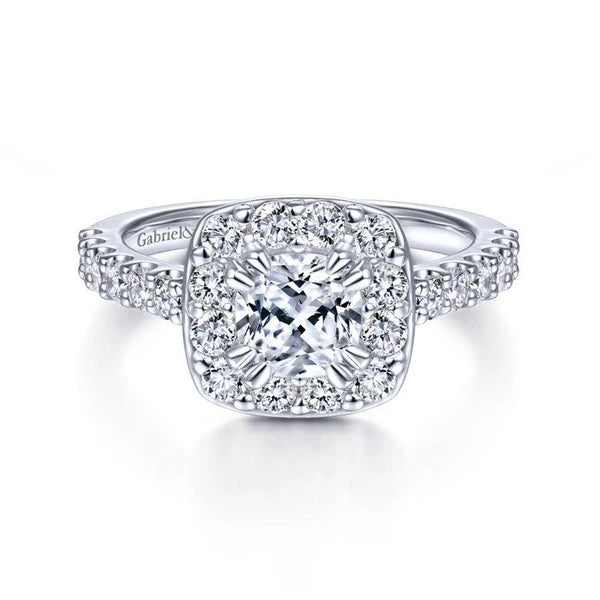 14K White Gold Cushion Halo Diamond Engagement Ring