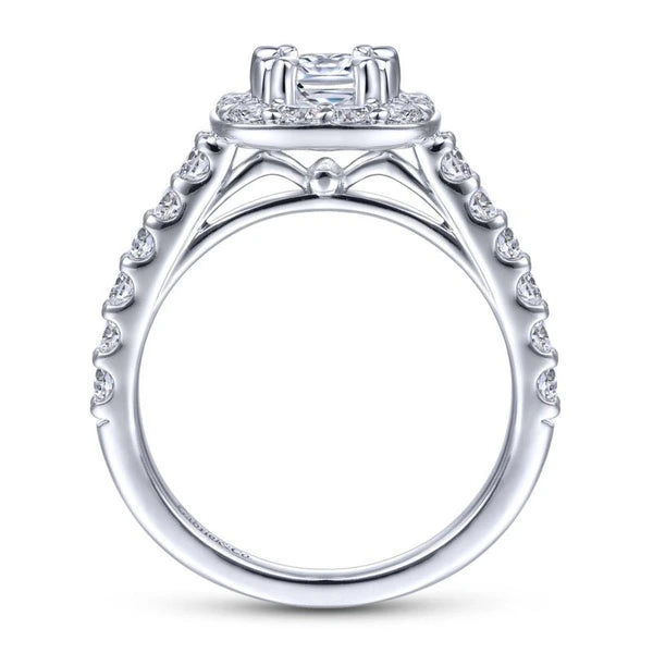 14K White Gold Cushion Halo Diamond Engagement Ring