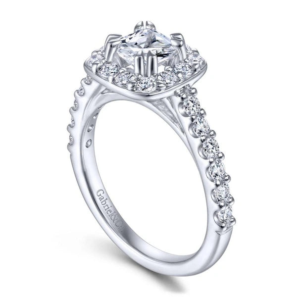 14K White Gold Cushion Halo Diamond Engagement Ring