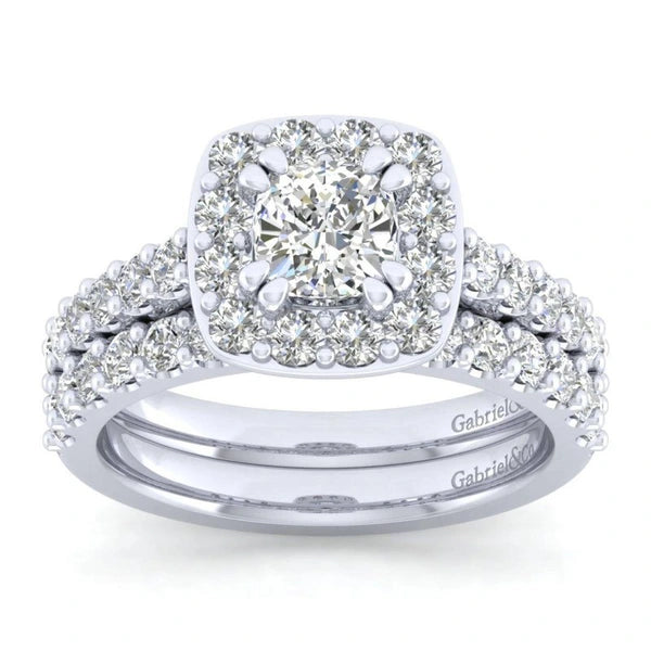 14K White Gold Cushion Halo Diamond Engagement Ring