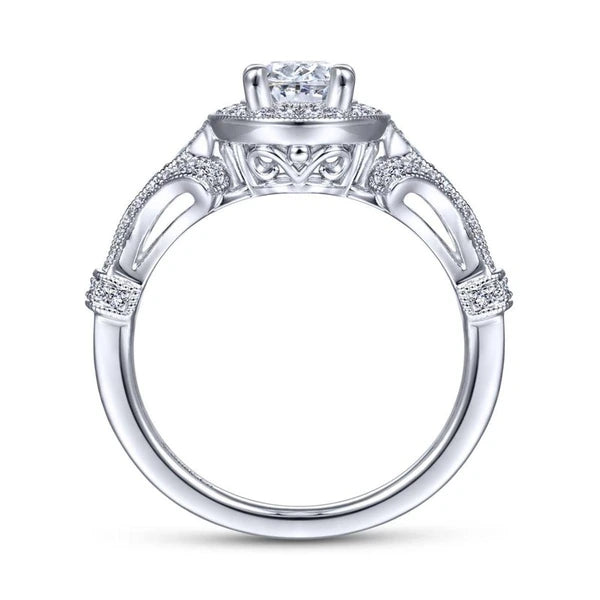 Vintage 14K White Gold Oval Halo Diamond Engagement Ring