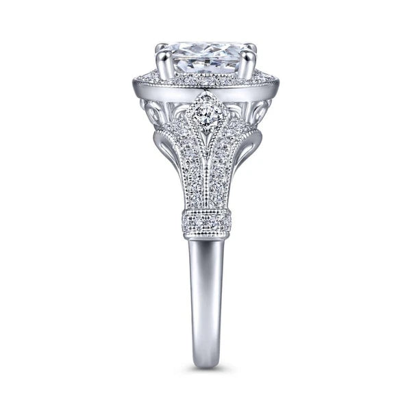 Vintage 14K White Gold Oval Halo Diamond Engagement Ring