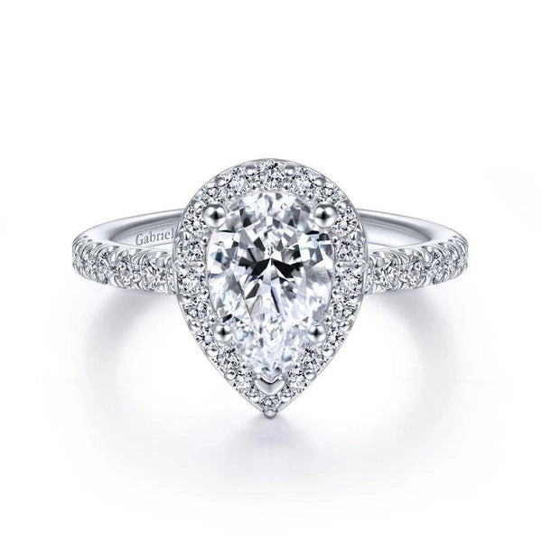 14K White Gold Pear Shape Halo Diamond Engagement Ring