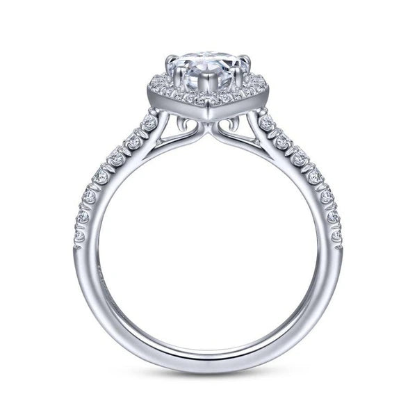 14K White Gold Pear Shape Halo Diamond Engagement Ring
