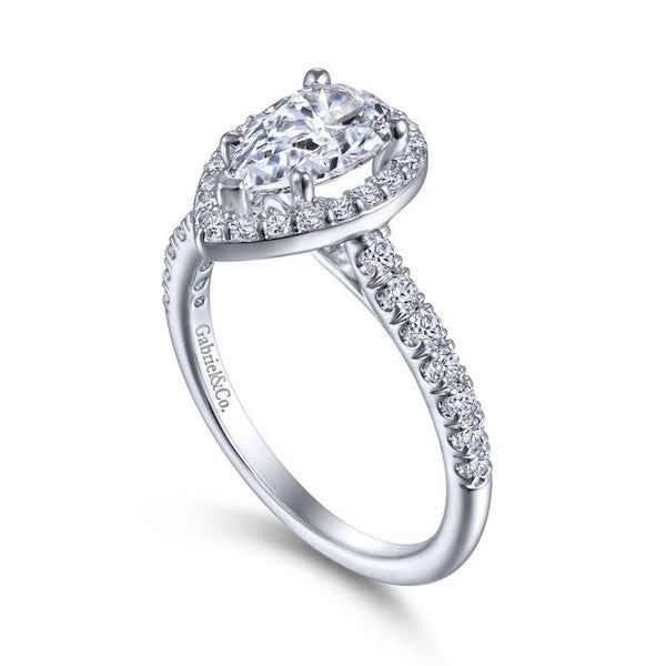 14K White Gold Pear Shape Halo Diamond Engagement Ring