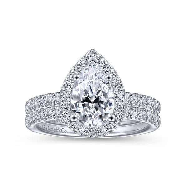 14K White Gold Pear Shape Halo Diamond Engagement Ring
