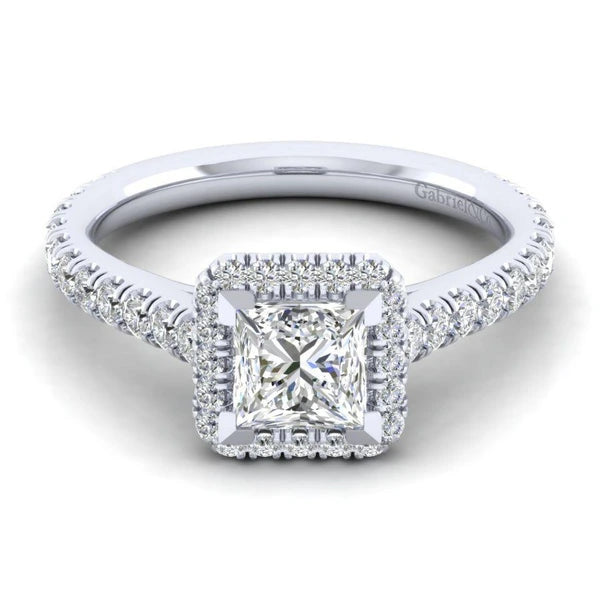 14K White Gold Princess Halo Diamond Engagement Ring