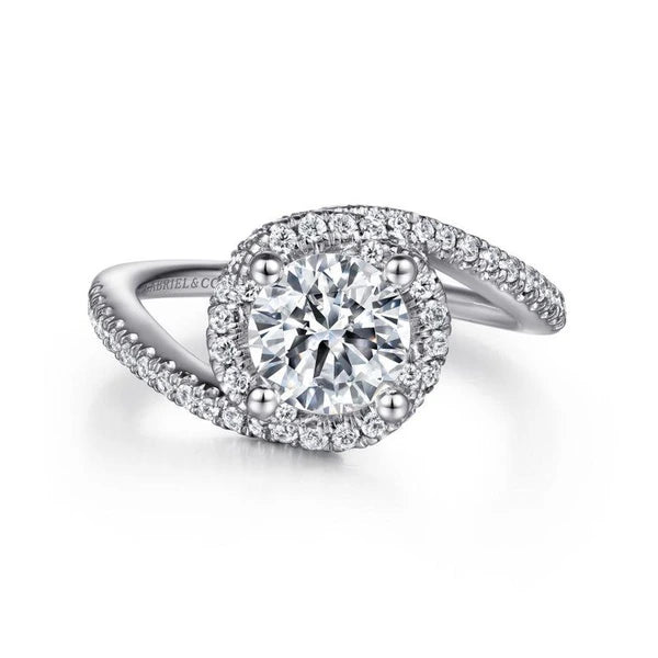 14K White Gold Round Halo Diamond Engagement Ring