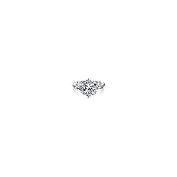 Unique 14K White Gold Vintage Inspired Halo Diamond Engagement Ring