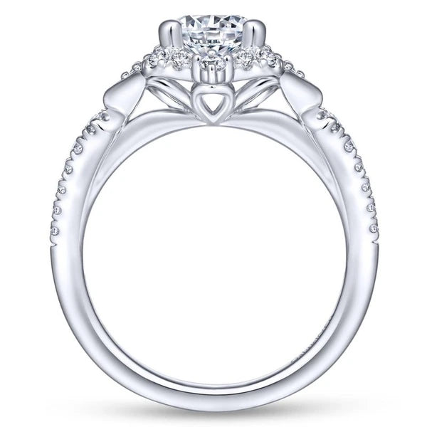Unique 14K White Gold Vintage Inspired Halo Diamond Engagement Ring