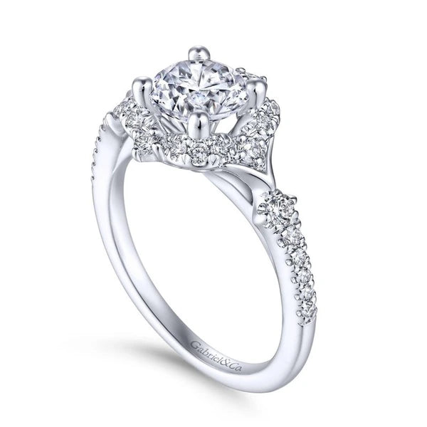 Unique 14K White Gold Vintage Inspired Halo Diamond Engagement Ring