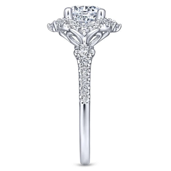 Unique 14K White Gold Vintage Inspired Halo Diamond Engagement Ring