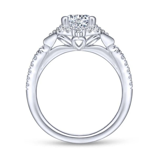 Unique 14K White Gold Vintage Inspired Halo Diamond Engagement Ring