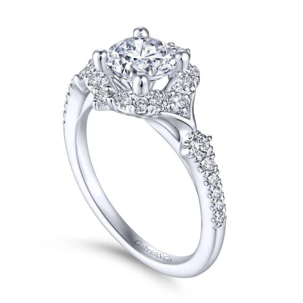 Unique 14K White Gold Vintage Inspired Halo Diamond Engagement Ring