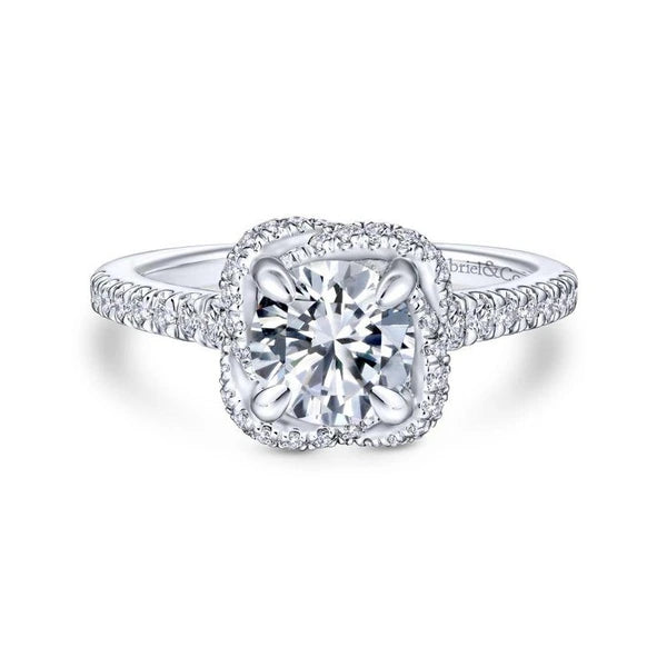 14K White Gold Cushion Halo Round Diamond Engagement Ring
