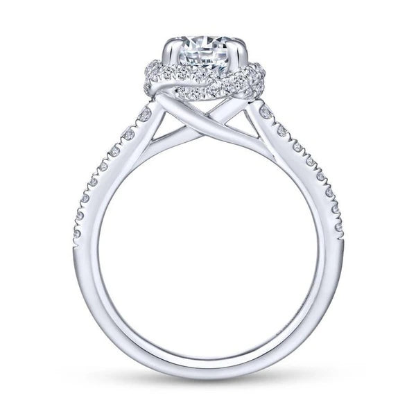 14K White Gold Cushion Halo Round Diamond Engagement Ring