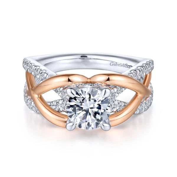 14K White-Rose Gold Round Diamond Engagement Ring