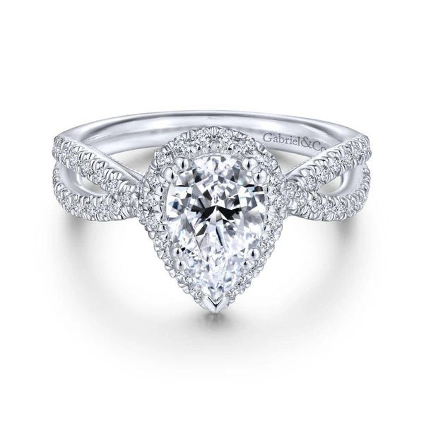 14K White Gold Pear Shape Halo Diamond Engagement Ring