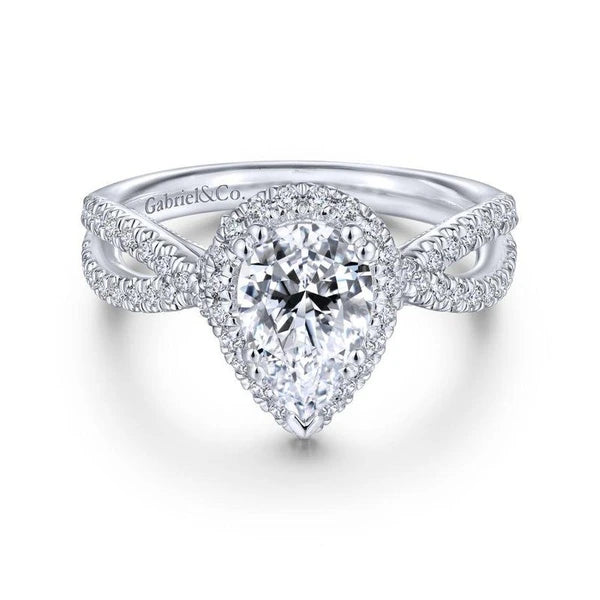 14K White Gold Pear Shape Halo Diamond Engagement Ring