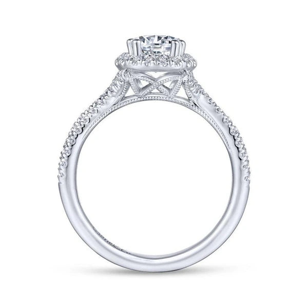 14K White Gold Pear Shape Halo Diamond Engagement Ring
