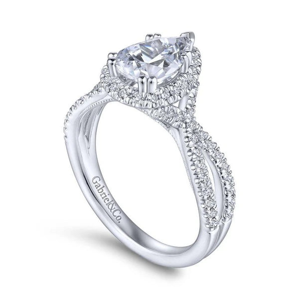 14K White Gold Pear Shape Halo Diamond Engagement Ring