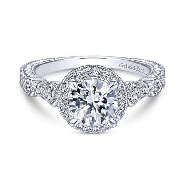 Vintage 14K White Gold Round Halo Diamond Engagement Ring