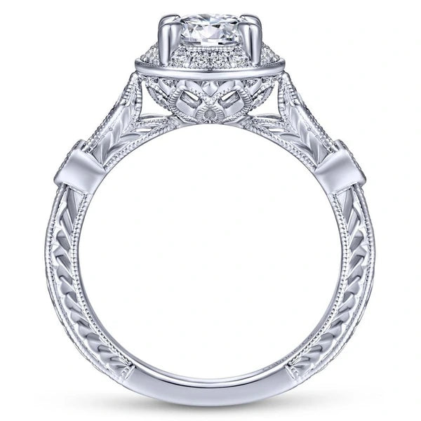 Vintage 14K White Gold Round Halo Diamond Engagement Ring