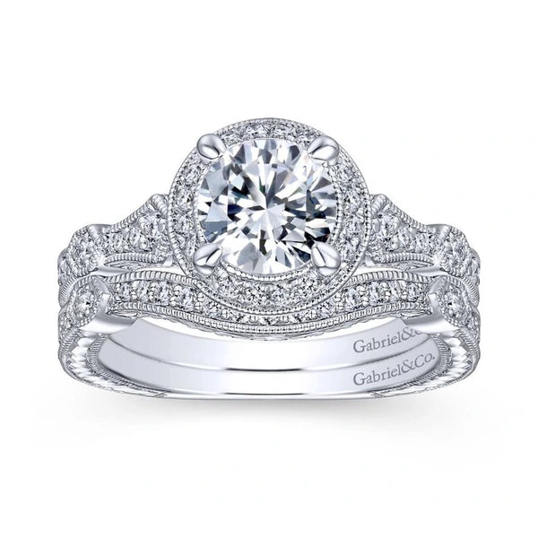 Vintage 14K White Gold Round Halo Diamond Engagement Ring