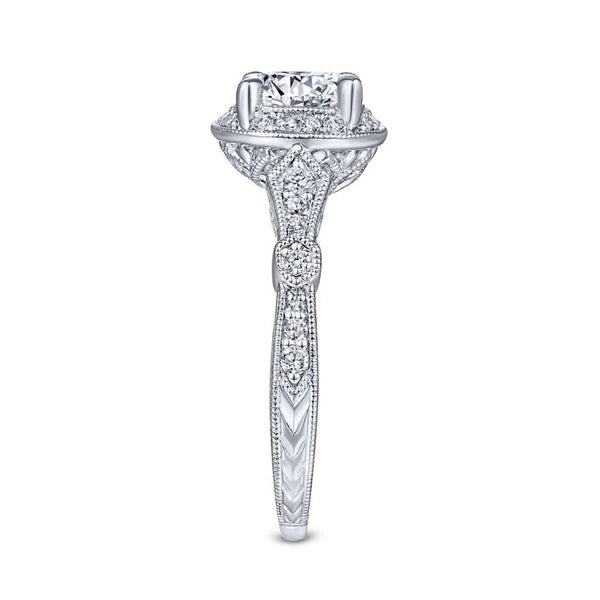 Vintage 14K White Gold Round Halo Diamond Engagement Ring