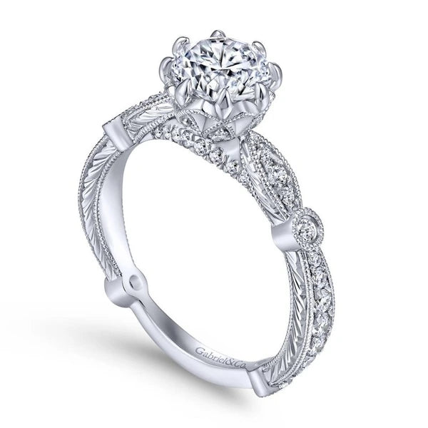 14K White Gold Round Diamond Engagement Ring