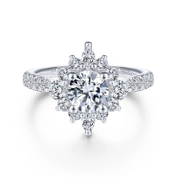 Unique 14K White Gold Halo Diamond Engagement Ring