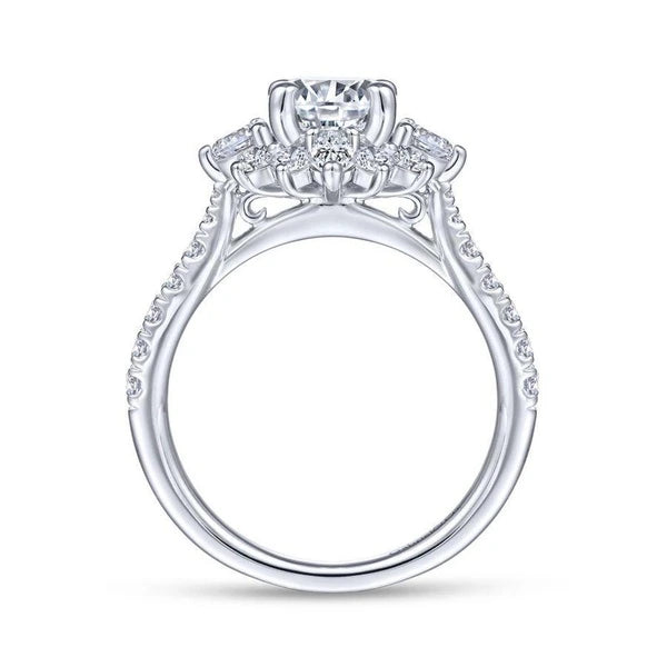 Unique 14K White Gold Halo Diamond Engagement Ring