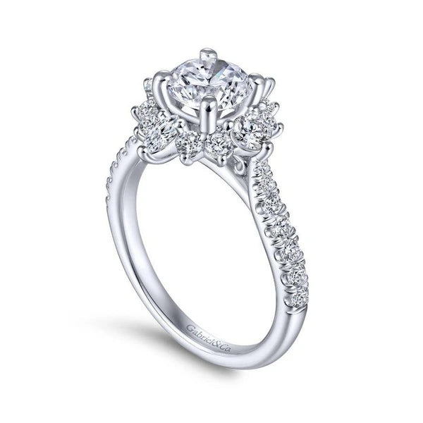 Unique 14K White Gold Halo Diamond Engagement Ring