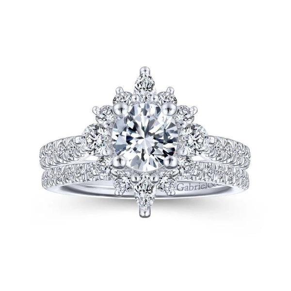 Unique 14K White Gold Halo Diamond Engagement Ring