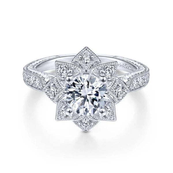 Unique 14K White Gold Halo Diamond Engagement Ring