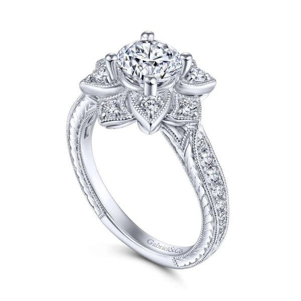 Unique 14K White Gold Halo Diamond Engagement Ring