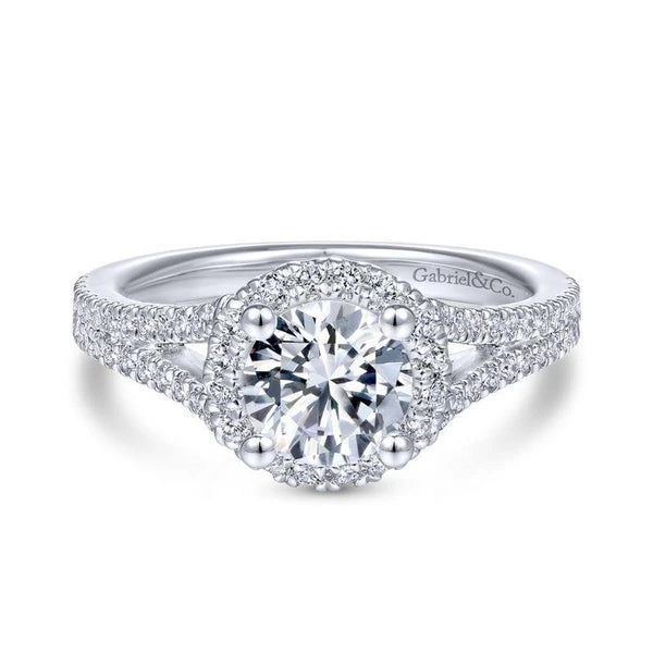 14K White Gold Round Halo Diamond Engagement Ring