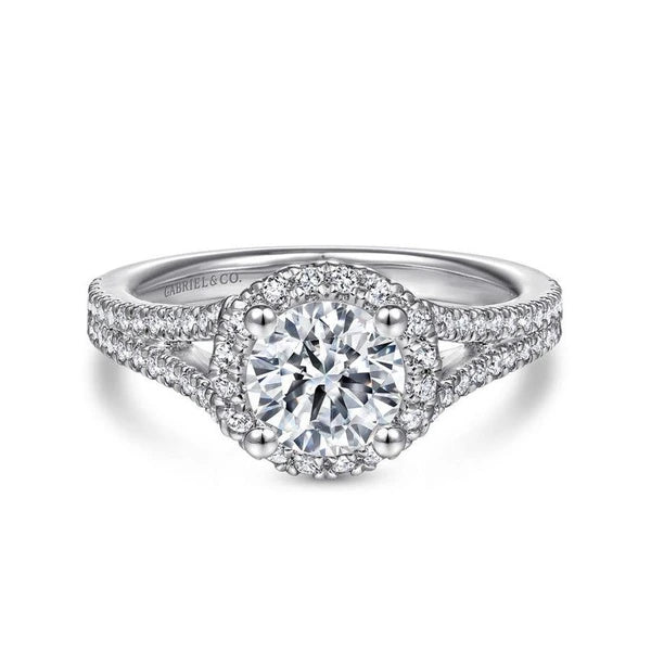 14K White Gold Round Halo Diamond Engagement Ring