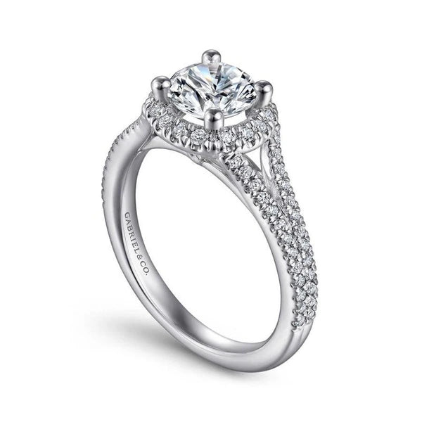 14K White Gold Round Halo Diamond Engagement Ring