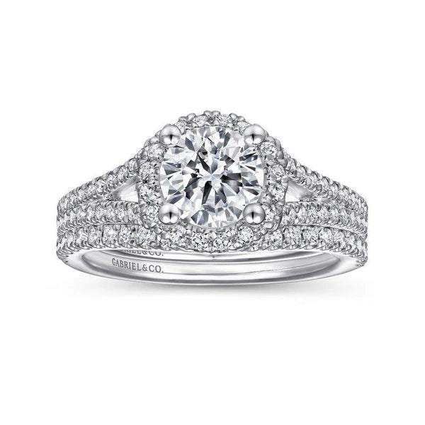 14K White Gold Round Halo Diamond Engagement Ring