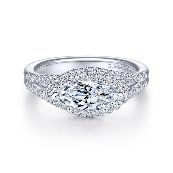 14K White Gold Marquise Halo Diamond Engagement Ring