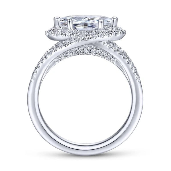 14K White Gold Marquise Halo Diamond Engagement Ring
