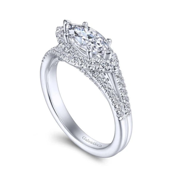 14K White Gold Marquise Halo Diamond Engagement Ring