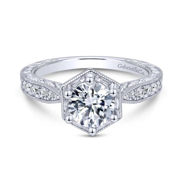 14K White Gold Round Diamond Engagement Ring