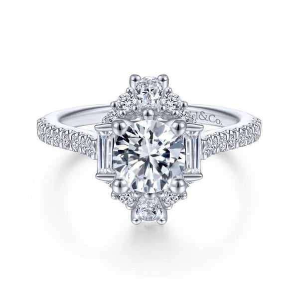 Unique 14K White Gold Art Deco Halo Diamond Engagement Ring