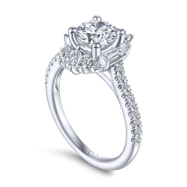 Unique 14K White Gold Art Deco Halo Diamond Engagement Ring